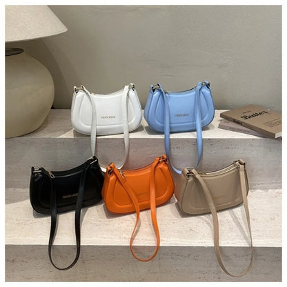 New PU Leather Shoulder Bag Large Capacity Moon-shaped Underarm Bag Solid Color Tote Handbag Women