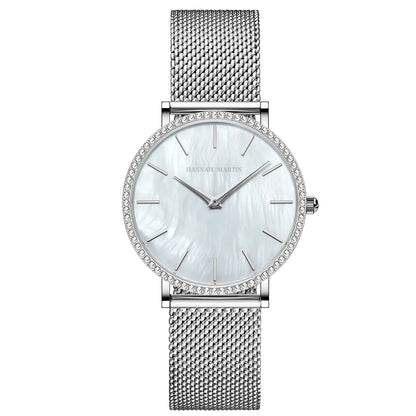 Luxury Women Watch Japanese Quartz Movement Shell Dial Rhinestone Stainless Steel Fashion Gift Box Waterproof Ladies Wristwatch