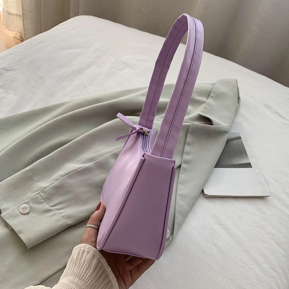 Retro Soft PU Leather Women Shoulder Underarm Bags Casual Solid Color Small Top-Handle Handbags Ladies Fashion Shoulder Bags