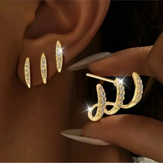 2pcs Elegant Rhinestone Three-Claw Earrings for Women Luxurious & Cute Design Earring Party Fashion Jewelry Gifts