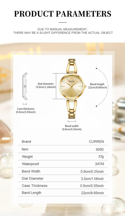 CURREN Women's Watches Elegant Fashion Original Quartz Watch for Laides Waterproof Stainless Steel Simple Luxury Daily Wear