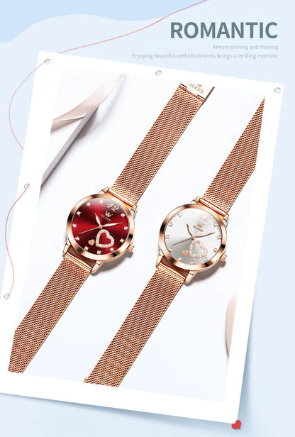 OLEVS 5189 Women's Watch Quartz Wristwatch Casual Fashion Watch for Ladies Waterproof Luminous Mesh Belt Love Dial Zircon Scale