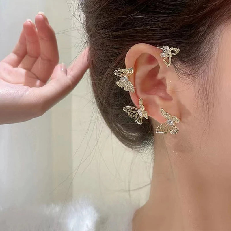 Exquisite Sparkling Zircon Leaves Ear Cuff Stud Earring for Women Silver Color Cubic Zirconia Earrings Party Jewelry