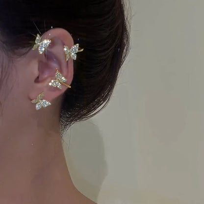 Exquisite Sparkling Zircon Leaves Ear Cuff Stud Earring for Women Silver Color Cubic Zirconia Earrings Party Jewelry
