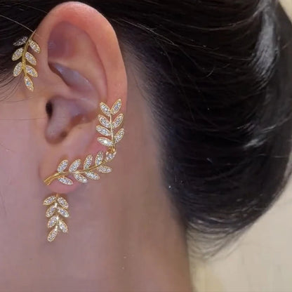 Exquisite Sparkling Zircon Leaves Ear Cuff Stud Earring for Women Silver Color Cubic Zirconia Earrings Party Jewelry