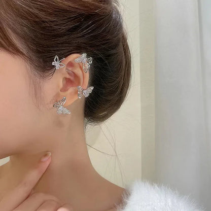 Exquisite Sparkling Zircon Leaves Ear Cuff Stud Earring for Women Silver Color Cubic Zirconia Earrings Party Jewelry