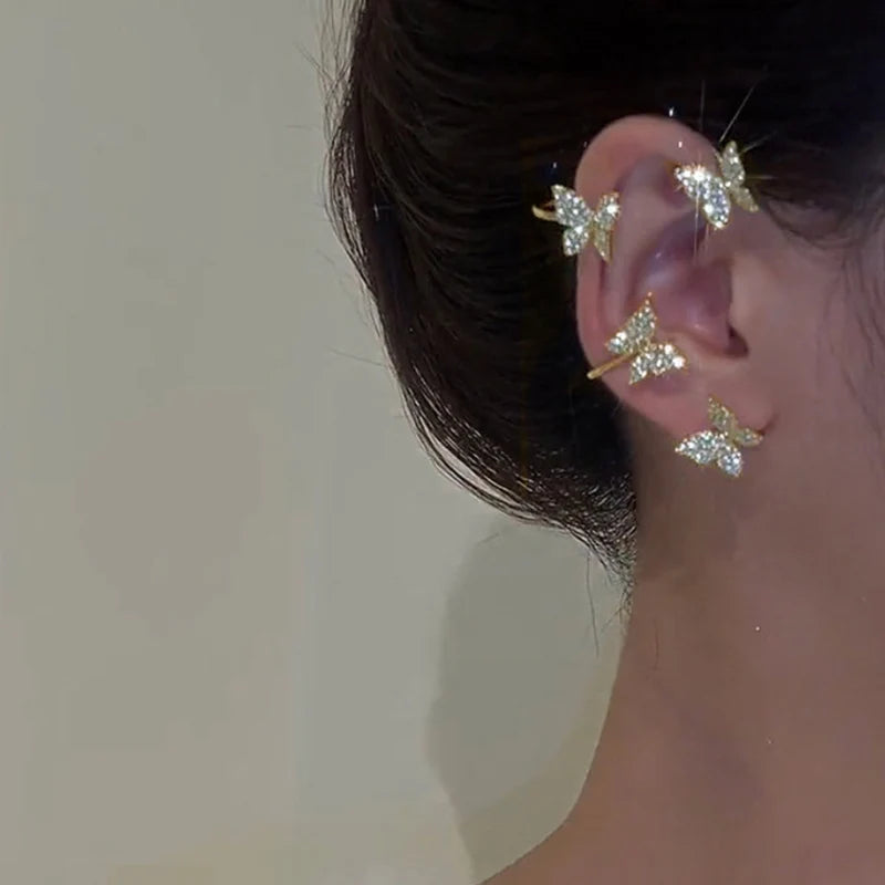 Exquisite Sparkling Zircon Leaves Ear Cuff Stud Earring for Women Silver Color Cubic Zirconia Earrings Party Jewelry