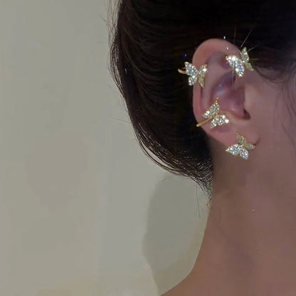 Exquisite Sparkling Zircon Leaves Ear Cuff Stud Earring for Women Silver Color Cubic Zirconia Earrings Party Jewelry