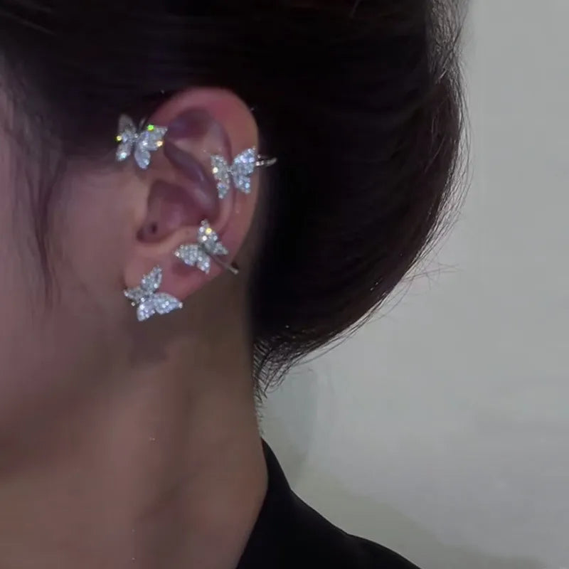 Exquisite Sparkling Zircon Leaves Ear Cuff Stud Earring for Women Silver Color Cubic Zirconia Earrings Party Jewelry